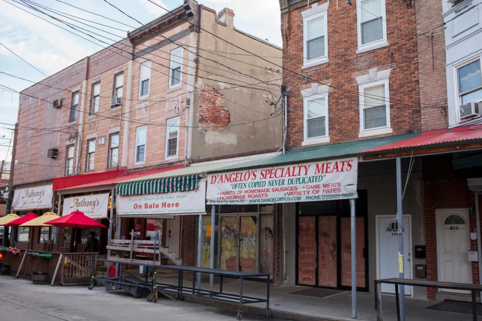 Brick storefronts in Philadelphia, Pennsylvania